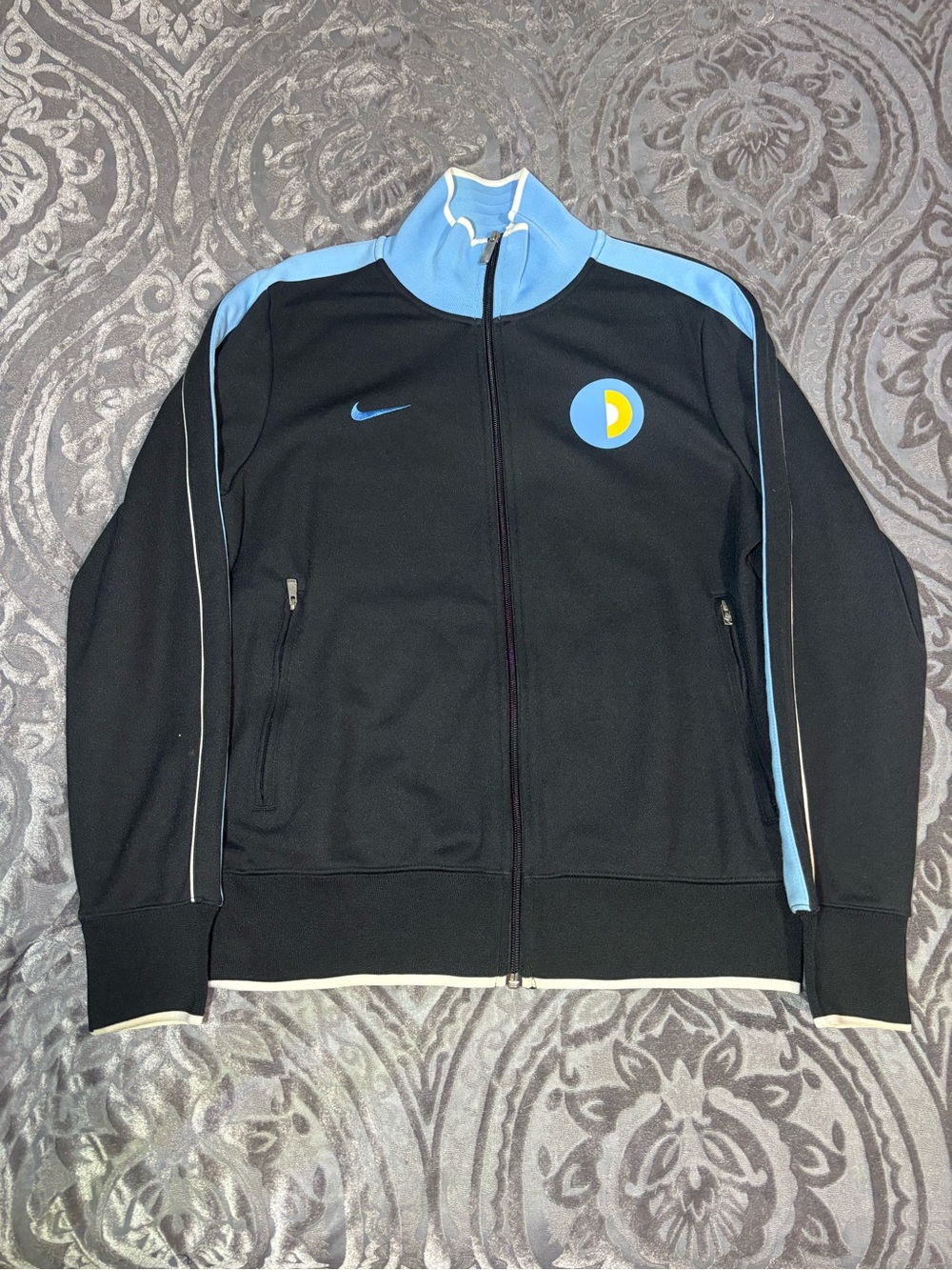 Nike Black and Light Blue Zip-Up Track Jacket with White Trim